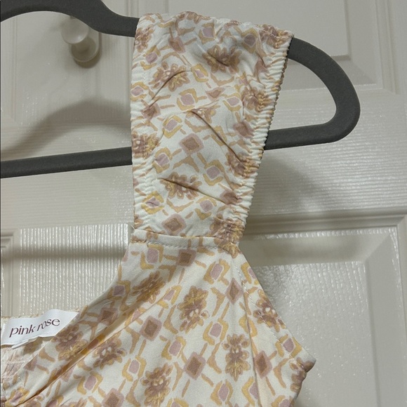 Pink Rose Sleeveless Midi Dress in Cream Lilac Tan Smocked Lightweight Spring S - Picture 5 of 16